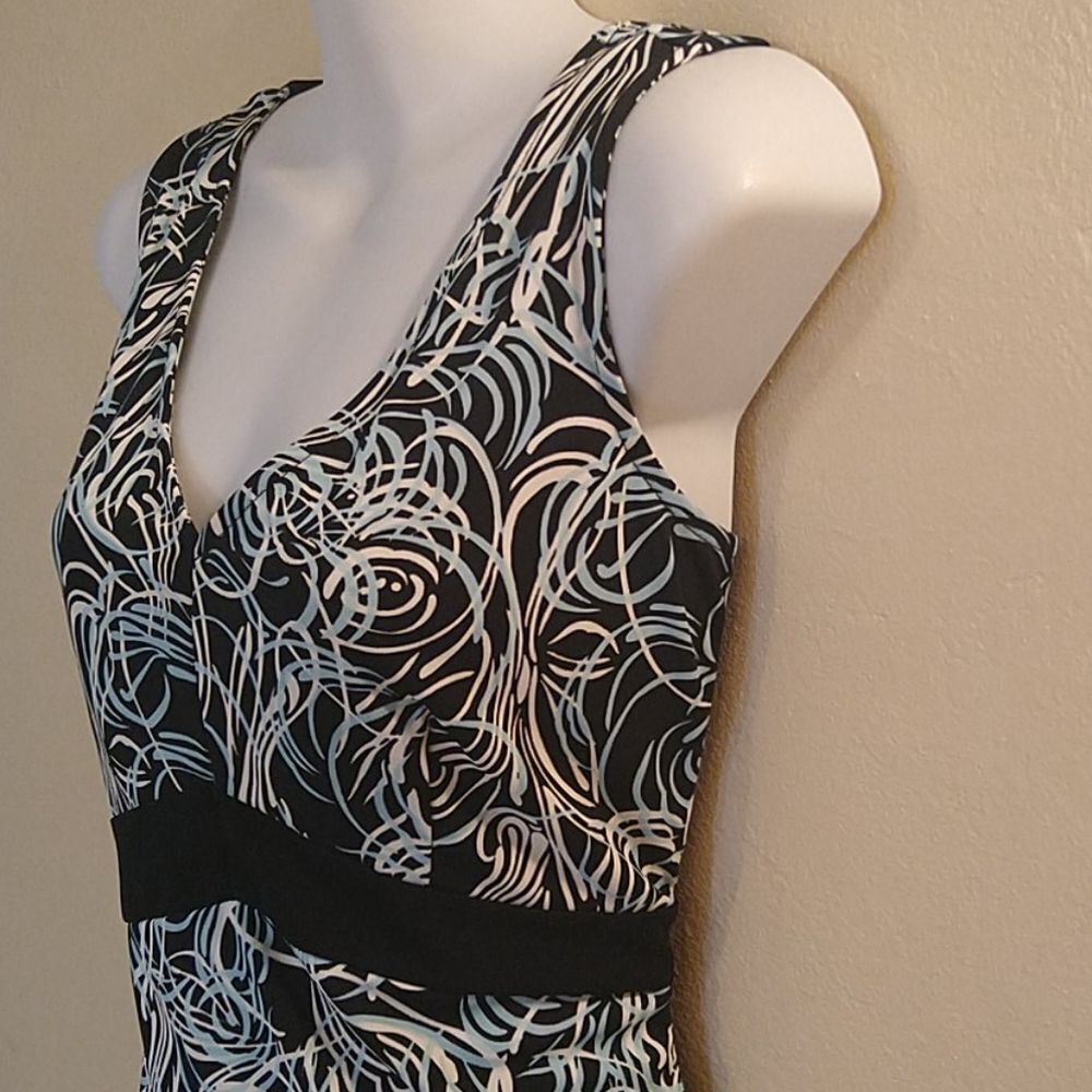 LOFT Swirl and Swish in Elegance Dress Size 10 Stretchy Blue and Black Print - Picture 4 of 9